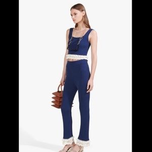 NWT Staud two piece navy crochet crop top set XS